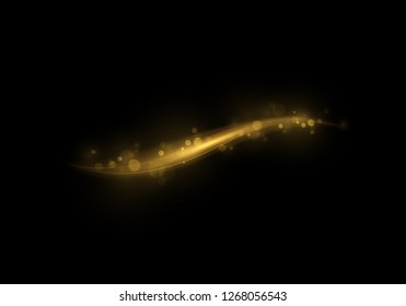 Golden glowing wavy light effect isolated on black background