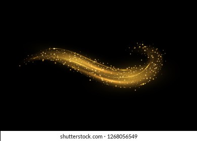 Golden glowing wavy light effect isolated on black background