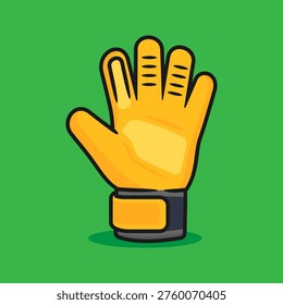 Golden goalkeeper gloves vector icon with green background, illustration of golden goalkeeper gloves trophy for winner