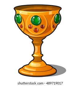 Golden goblet encrusted with precious stones isolated on a white background. Vector illustration.