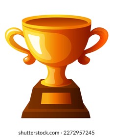 Golden goblet on a wooden stand. Vector 3d clipart.
