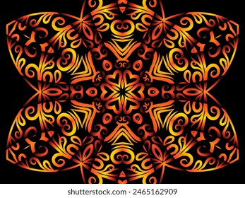 Golden gold circle caleidoscope batik line art background pattern 