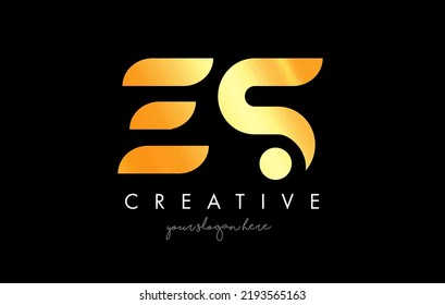 Golden Gold ES Letter Logo Design with Creative Modern Trendy Typography and Black Colors.