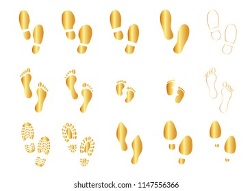 Golden gold Footprints human shoes shoe sole funny feet footsteps paws people silhouette follow child baby vector eps icon steps sign alert forbidden Two Bare foot Walks Walking Stampen run fast 