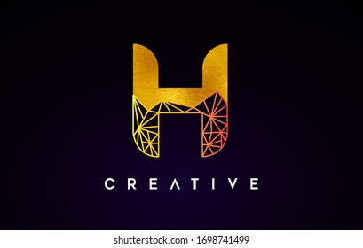 Golden Gold Letter H Beauty Logo. H Letter Design Vector with Origami Look Vector Illustration. 