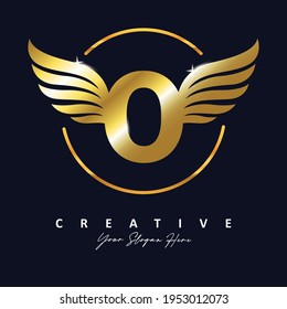 Golden Gold Letter O Luxury Logo. O Letter Design Vector with Wing Vector Illustration.