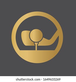 golden golf club and golf ball on tee- vector illustration