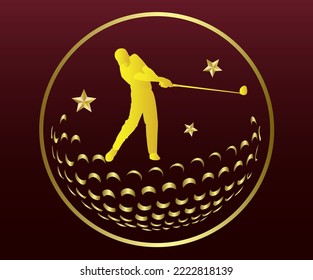 Golden golf logo vector illustration for competition.