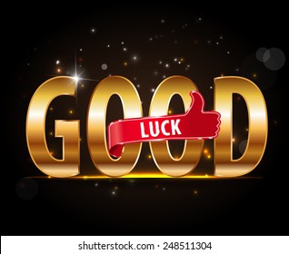 golden good luck sign with thumbs up - vector eps10