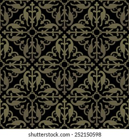 Golden gothic seamless pattern. Geometrical royal elements in a medieval style. Ornament for a tiles and mosaics. Vector illustration 