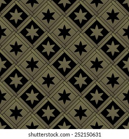 Golden gothic seamless pattern. Geometrical royal elements in a medieval style. Ornament for a tiles and mosaics. Vector illustration 