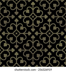 Golden gothic seamless pattern. Geometrical royal elements in a medieval style. Ornament for a tiles and mosaics. Vector illustration