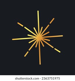 Golden graceful gradient flare on a dark background. Doodle hand drawn magic glitter figure sparkling star.