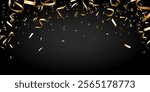 golden gradient confetti isolated on black background. shiny gold confetti on background best for holiday, birthday, celebration party, etc.