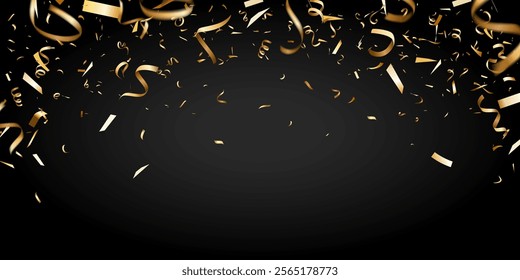 golden gradient confetti isolated on black background. shiny gold confetti on background best for holiday, birthday, celebration party, etc.