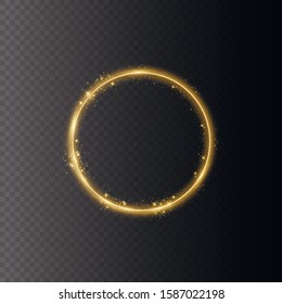 Golden gradient frames with light. Golden shiny frames with dust isolated on a transparent background. Vector illustration of a gold rim.  Luxurious realistic borders. 