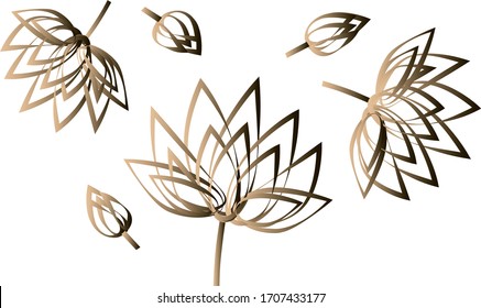 Golden gradient. A group of flowers and buds is outlined. Lotus lily peony.