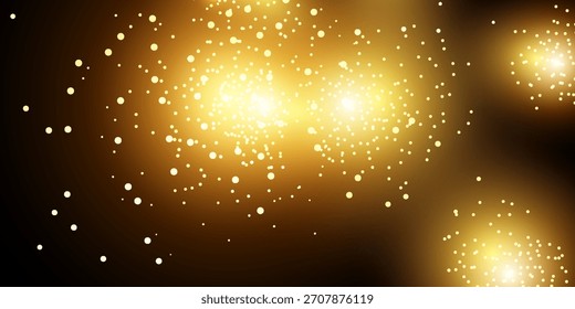 Goldener Farbverlauf-Halbtonhintergrund. Glänzende Comic-Glitter-Textur. Pop up gepunktete funkelt Muster Tapete. Retro Designvorlage für Banner, Flyer, Poster, Präsentation. Vektorgrafik 