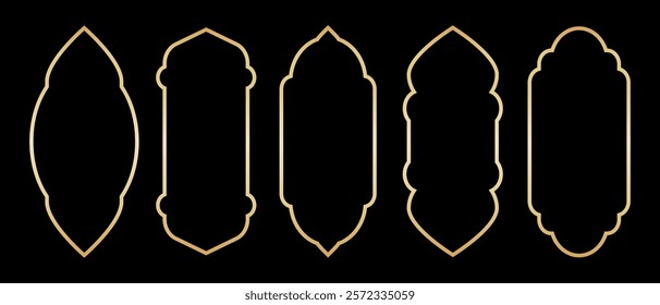 Golden gradient Islamic, arab line arch vector window icon set