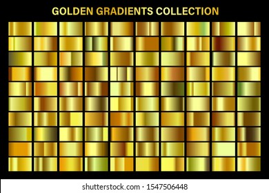 Golden gradient, pattern or template. Set of colors for design, collection of high quality gradients.Metallic gold texture, shiny background.Pure metal.