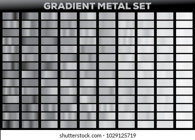 Golden gradient set. Vector icon set with 140 different metallic silver or platinum gradient background texture. Illustration for frame, ribbon, brochure, banner, coins and label