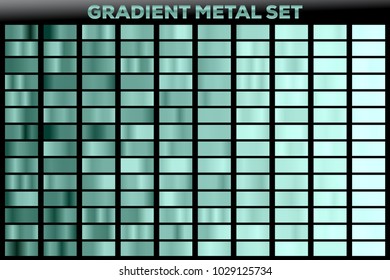 Golden gradient set. Vector icon set with 140 different green and blue metallic gradient background texture. Illustration for frame, ribbon, brochure, banner, coins and label