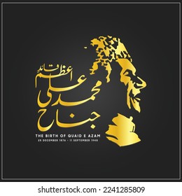 Golden Gradient Vector illustration. Translation from Urdu: Quaid e Azam Mohammad Ali Jinnah 25 December. The Birth Of Quaid E Azam Muhammad Ali Jinnah. Happy Birth Day