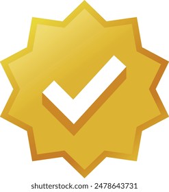 Golden gradient verified social media account icon. Approved profile sign. Tick in rounded corners star. Top page logo. Check mark. safety person in web. Vector illustration