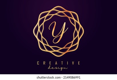 Golden gradient Y letter logo. Vector letter with wavy monogram design and luxury colors.