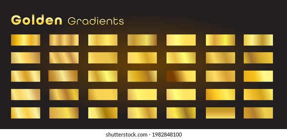 Golden gradients, Gold foil texture background set. Vector golden, copper, brass and metal gradient template.Vector Illustration EPS.10