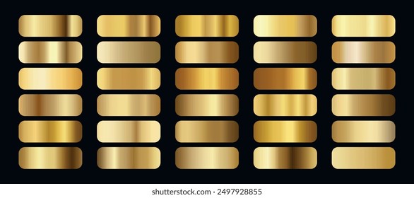 Golden gradients set. Metallic gold gradients. Elegant gold gradients collection.