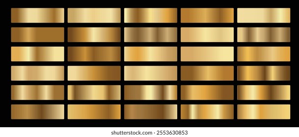 Golden gradients set. Metallic gold gradients. Elegant gold gradients collection . Gold foil texture background set. Vector golden
