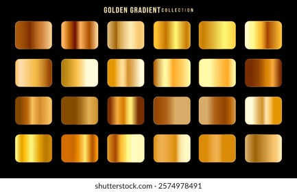 Golden gradients set. Metallic gold gradients. Elegant gold gradients collection.The texture of a smooth metal surface. A collection of gold metallic gradients. Vector illustration