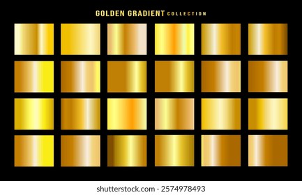 Golden gradients set. Metallic gold gradients. Elegant gold gradients collection.The texture of a smooth metal surface. A collection of gold metallic gradients. Vector illustration