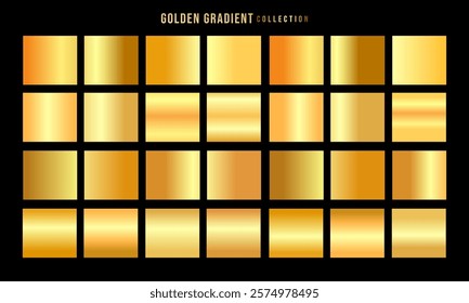 Golden gradients set. Metallic gold gradients. Elegant gold gradients collection.The texture of a smooth metal surface. A collection of gold metallic gradients. Vector illustration
