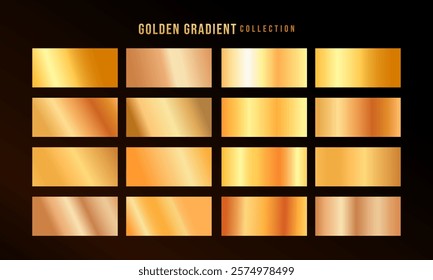 Golden gradients set. Metallic gold gradients. Elegant gold gradients collection.The texture of a smooth metal surface. A collection of gold metallic gradients. Vector illustration