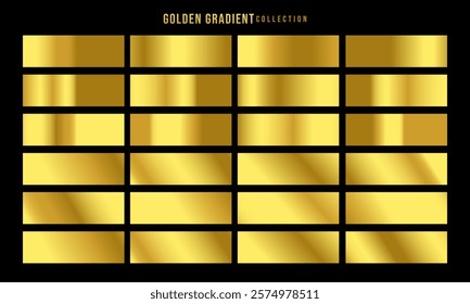Golden gradients set. Metallic gold gradients. Elegant gold gradients collection.The texture of a smooth metal surface. A collection of gold metallic gradients. Vector illustration