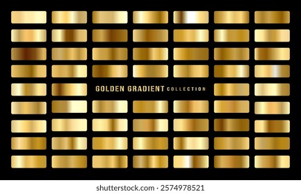 Golden gradients set. Metallic gold gradients. Elegant gold gradients collection.The texture of a smooth metal surface. A collection of gold metallic gradients. Vector illustration
