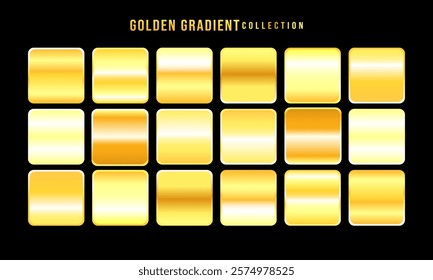 Golden gradients set. Metallic gold gradients. Elegant gold gradients collection.The texture of a smooth metal surface. A collection of gold metallic gradients. Vector illustration