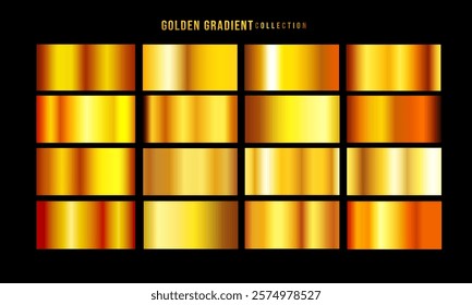 Golden gradients set. Metallic gold gradients. Elegant gold gradients collection.The texture of a smooth metal surface. A collection of gold metallic gradients. Vector illustration