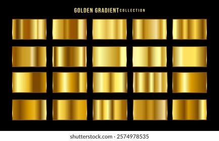 Golden gradients set. Metallic gold gradients. Elegant gold gradients collection.The texture of a smooth metal surface. A collection of gold metallic gradients. Vector illustration