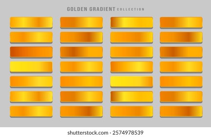 Golden gradients set. Metallic gold gradients. Elegant gold gradients collection.The texture of a smooth metal surface. A collection of gold metallic gradients. Vector illustration