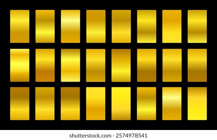 Golden gradients set. Metallic gold gradients. Elegant gold gradients collection.The texture of a smooth metal surface. A collection of gold metallic gradients. Vector illustration