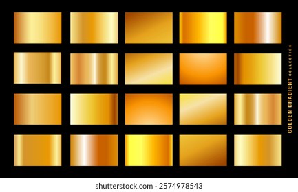 Golden gradients set. Metallic gold gradients. Elegant gold gradients collection.The texture of a smooth metal surface. A collection of gold metallic gradients. Vector illustration