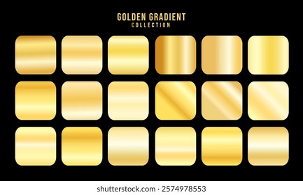 Golden gradients set. Metallic gold gradients. Elegant gold gradients collection.The texture of a smooth metal surface. A collection of gold metallic gradients. Vector illustration