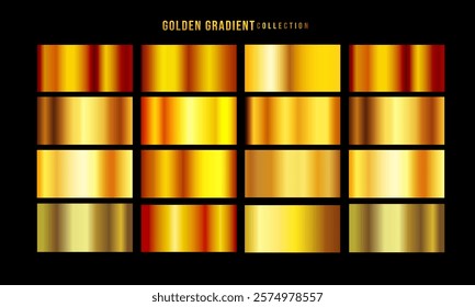 Golden gradients set. Metallic gold gradients. Elegant gold gradients collection.The texture of a smooth metal surface. A collection of gold metallic gradients. Vector illustration