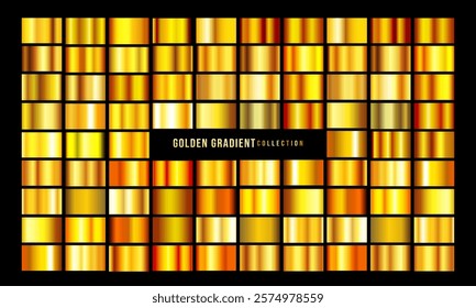Golden gradients set. Metallic gold gradients. Elegant gold gradients collection.The texture of a smooth metal surface. A collection of gold metallic gradients. Vector illustration