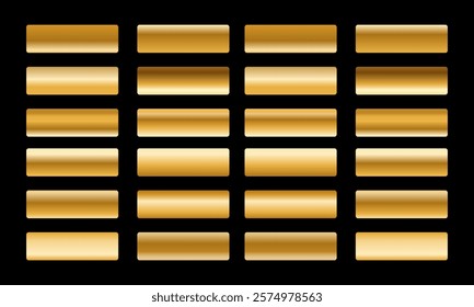 Golden gradients set. Metallic gold gradients. Elegant gold gradients collection.The texture of a smooth metal surface. A collection of gold metallic gradients. Vector illustration