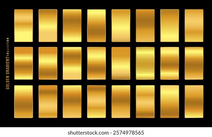 Golden gradients set. Metallic gold gradients. Elegant gold gradients collection.The texture of a smooth metal surface. A collection of gold metallic gradients. Vector illustration