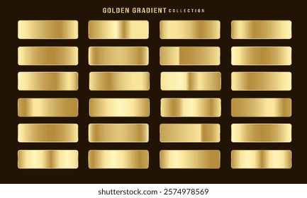 Golden gradients set. Metallic gold gradients. Elegant gold gradients collection.The texture of a smooth metal surface. A collection of gold metallic gradients. Vector illustration